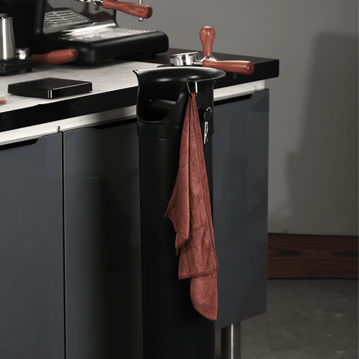 Standing Knockbox with Towel for Cafe, Barista Commercial