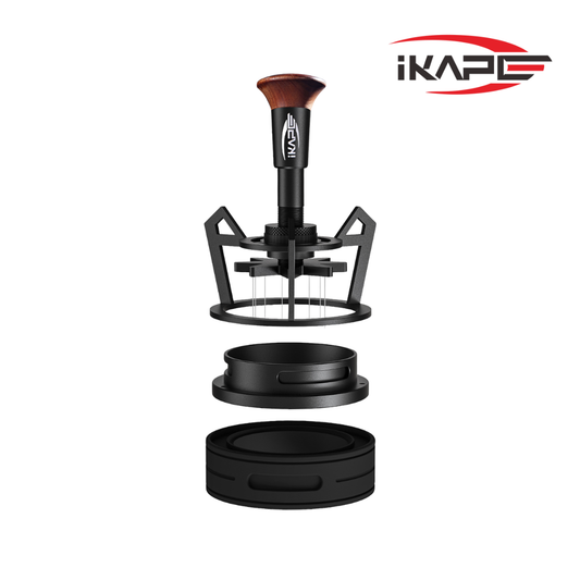 IKAPE V3 Espresso WDT Tool – Rotary Springback Distribution Tool with Funnel (51mm / 54mm / 58mm)
