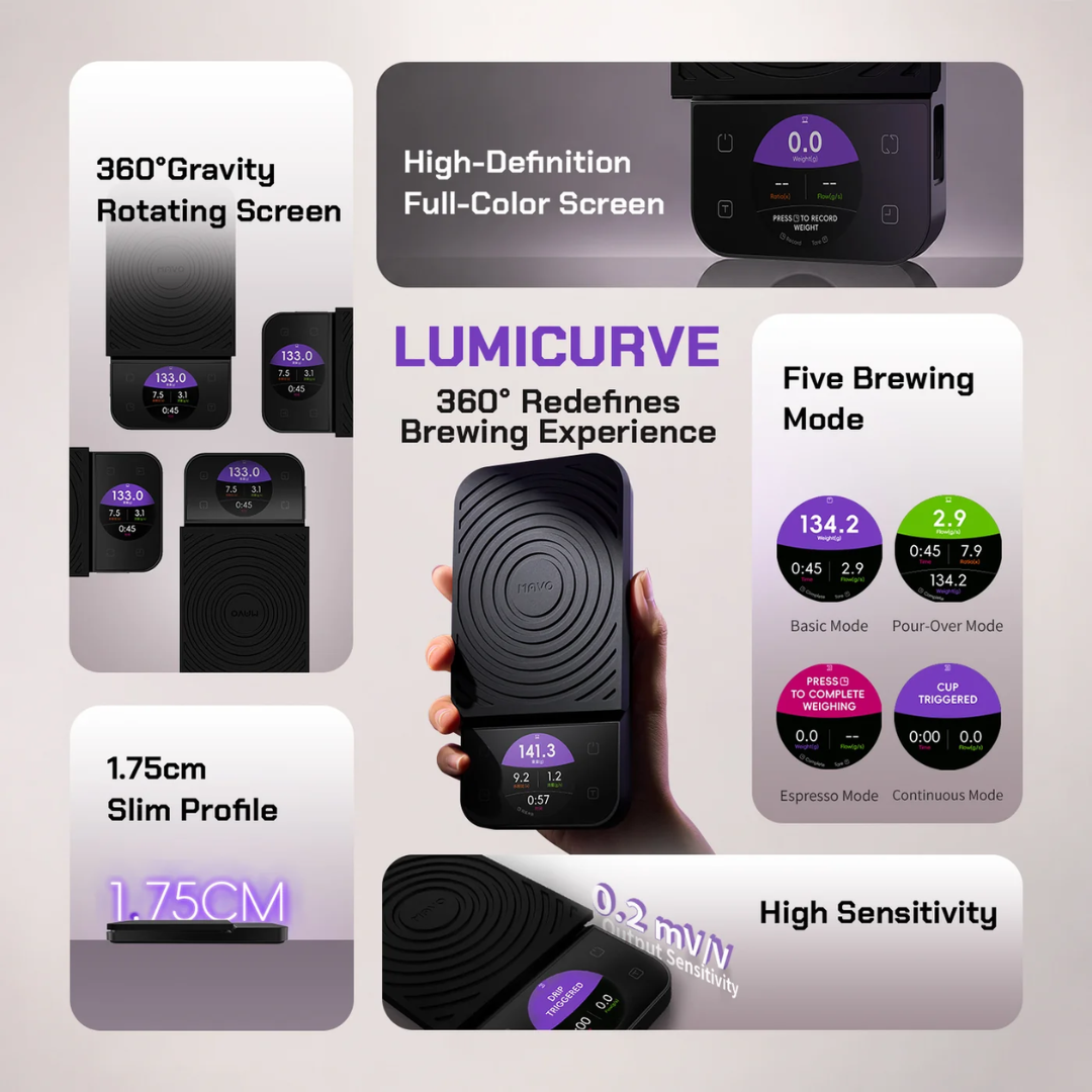 MAVO Lumicurve Smart Coffee Scale, 0.1g Precision, Espresso & Pour Over, Brewing Curve Display