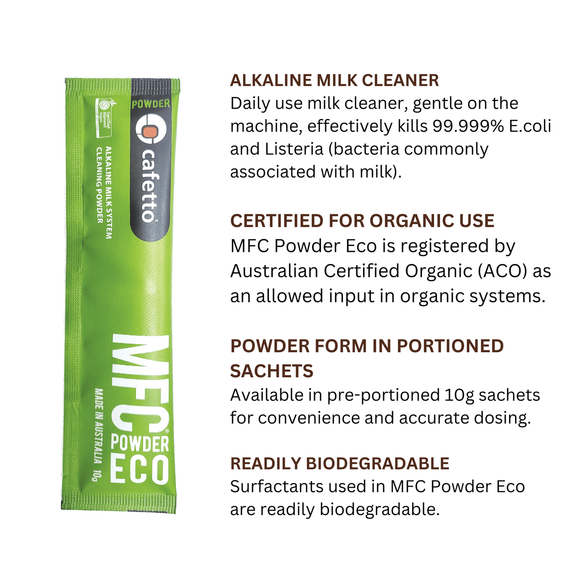 Cafetto MFC (Milk Frother Cleaner) Eco, 12 Sachets 10g