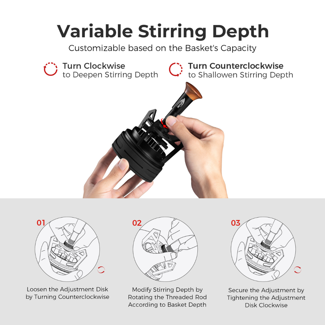 IKAPE V3 Espresso WDT Tool – Rotary Springback Distribution Tool with Funnel (51mm / 54mm / 58mm)
