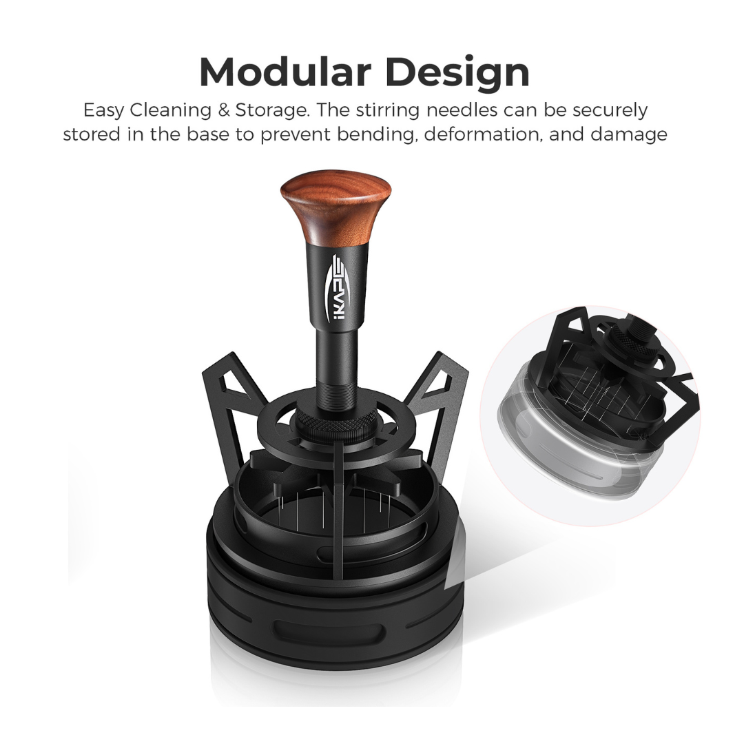 IKAPE V3 Espresso WDT Tool – Rotary Springback Distribution Tool with Funnel (51mm / 54mm / 58mm)