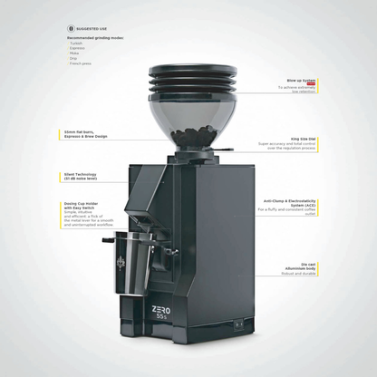 Eureka Mignon Zero 55S Coffee Grinder - 55mm Single Dose Zero Retention (Espresso & Brew)