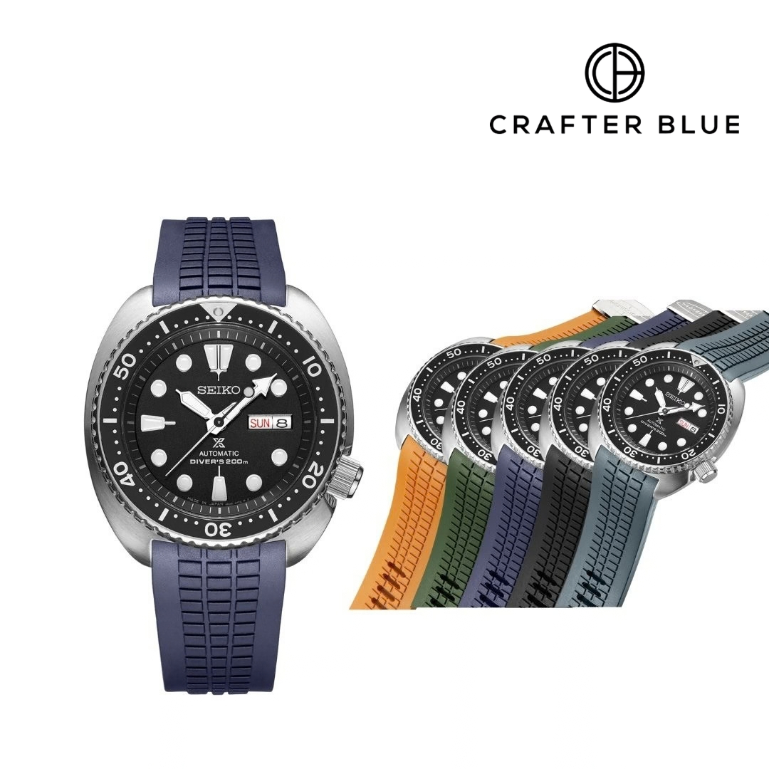 Crafter Blue Curved End Rubber Strap For Seiko Turtle (CB12)