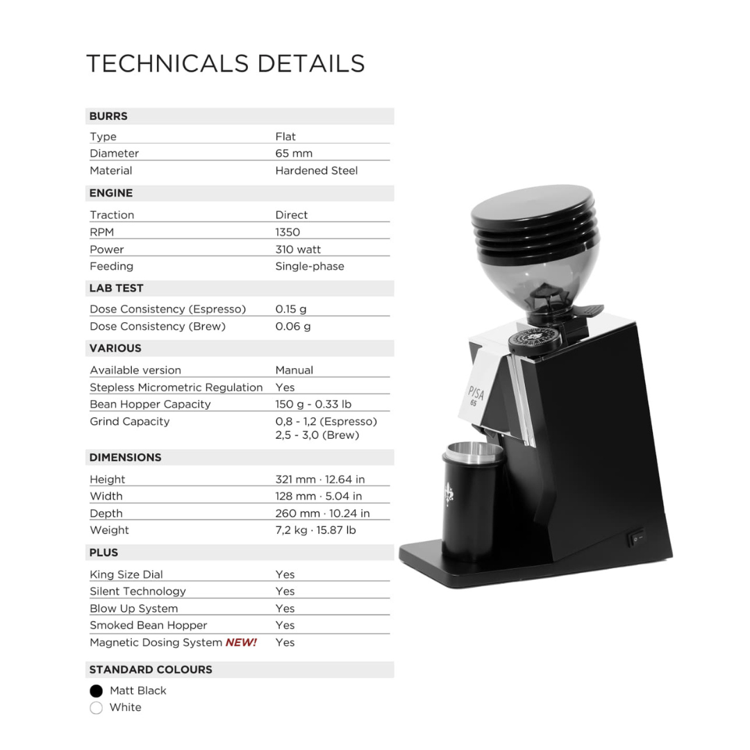Eureka Mignon Pisa All Purpose Coffee Grinder - 65mm Single Dose Zero Retention (Espresso & Filter)