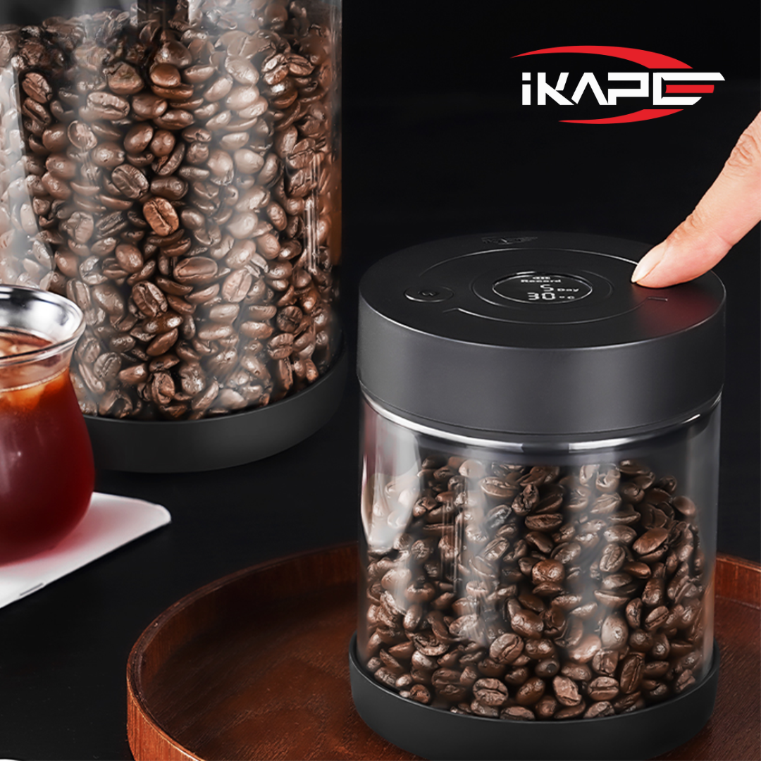 IKAPE Electric Vacuum Coffee Bean Canister with Digital Display - Auto Vacuum Storage (250g / 500g)