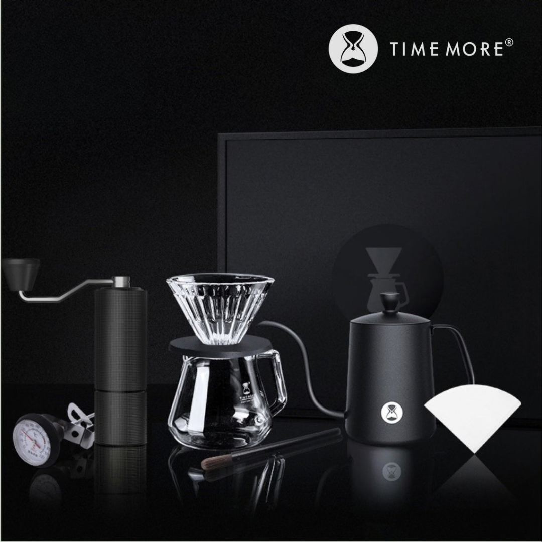 Timemore Pour Over gift set with C3 Grinder, Crystal dripper, filter, thermometer in box