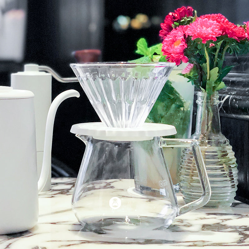 Timemore V60 Coffee Set, V60 Crystal Eye Dripper PCTG, Glass Carafe Server, Black and White, 01 and 02 Size