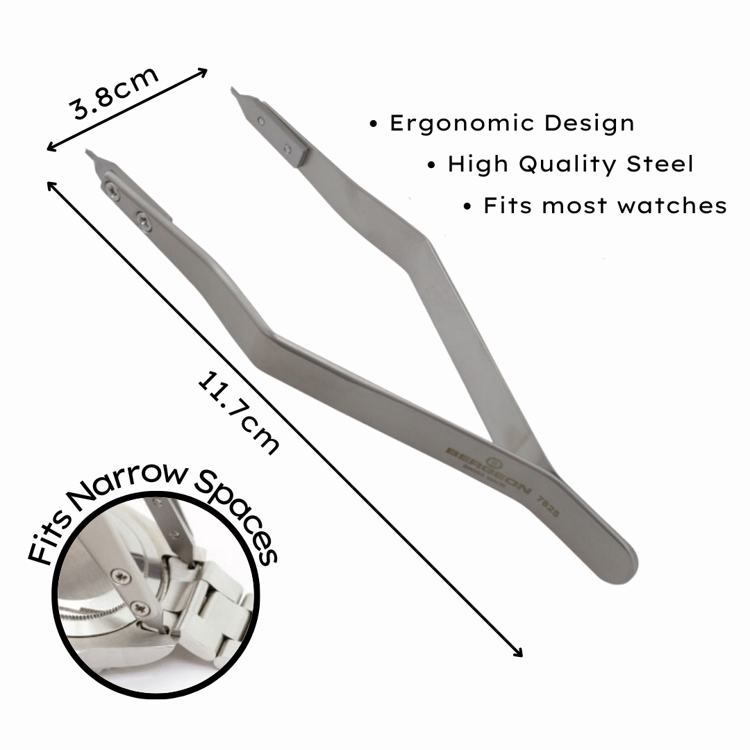 Bergeon 7825 Sping Bar Tweezer, Removal Tool, Lug Removal Fitting Tool, Swiss Made, 1.0mm Fine Forked Tips, Stainless Steel