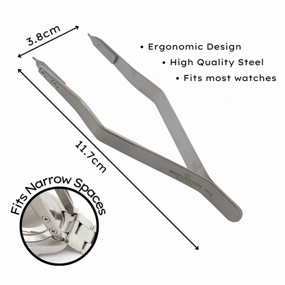 Bergeon 7825 Sping Bar Tweezer, Removal Tool, Lug Removal Fitting Tool, Swiss Made, 1.0mm Fine Forked Tips, Stainless Steel