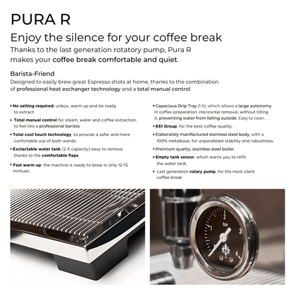 Eureka Pura R Espresso Machine, Rotary Pump, E61 Group Head