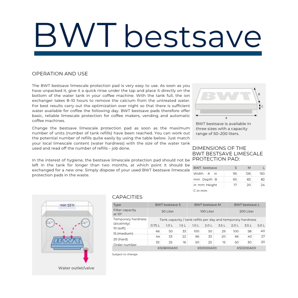 BWT Bestsave M (100L) - Espresso Machine Water Tank Filter