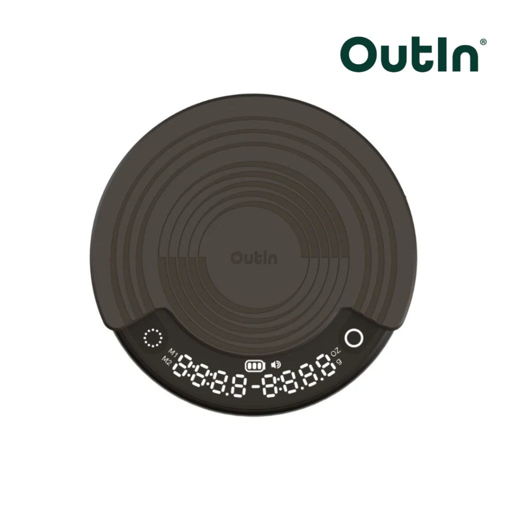 Outin Claro Smart Coffee Scale – Compact, Precise, Rechargeable with Brew Modes & Protective Case