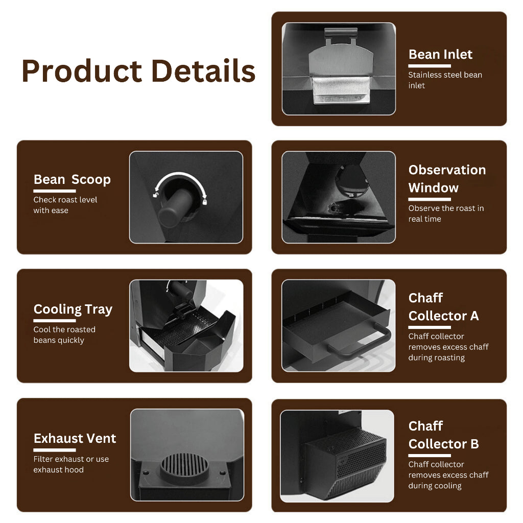 Coffee Bean Roaster Electric - 500g, Infared Heating Element, Automatic Profiles