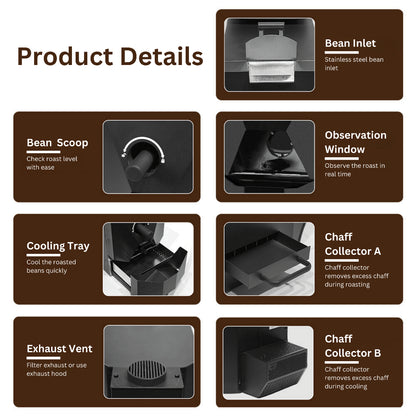 Coffee Bean Roaster Electric - 500g, Infared Heating Element, Automatic Profiles