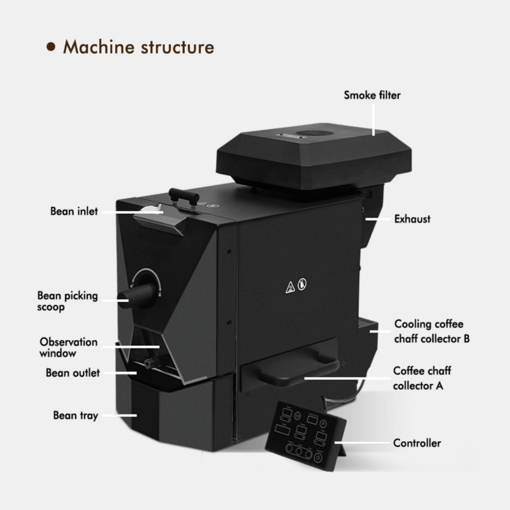 Coffee Bean Roaster Electric - 500g, Infared Heating Element, Automatic Profiles