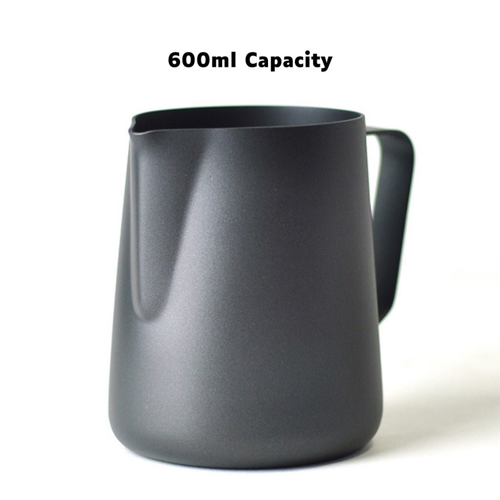 Milk Steaming Frothing Pitcher Jug, 600ml, Teflon Coated, Stainless Steel, Latte Art - Watch&Puck