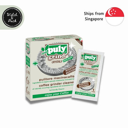 Puly Caff Plus Coffee Grinder Cleaner Crystal, 10 Sachet, All natural Ingredients, Absorbs oil and Destroys rancid - Watch&Puck