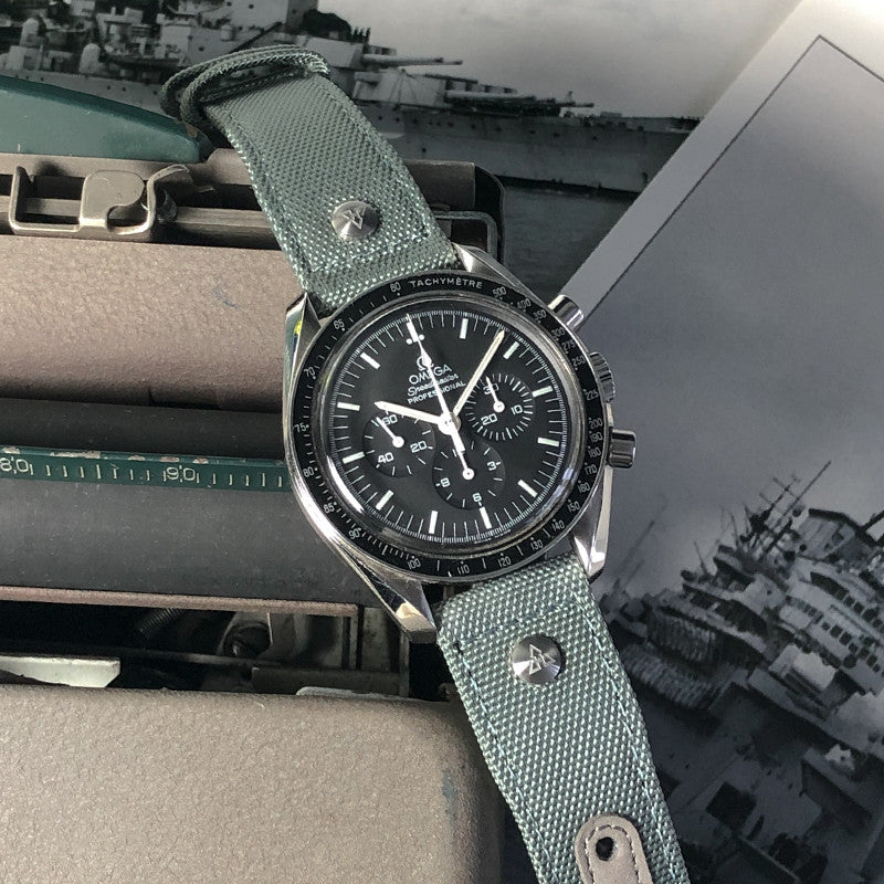 Haveston AAF Series Canvas Watch Strap, 20mm, woven nylon, engraved rivet, quick detach springbars, and soft underliner