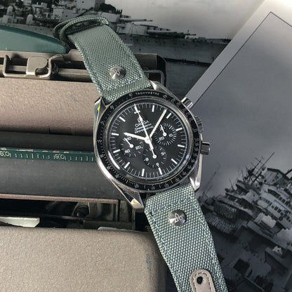 Haveston AAF Series Canvas Watch Strap, 20mm, woven nylon, engraved rivet, quick detach springbars, and soft underliner
