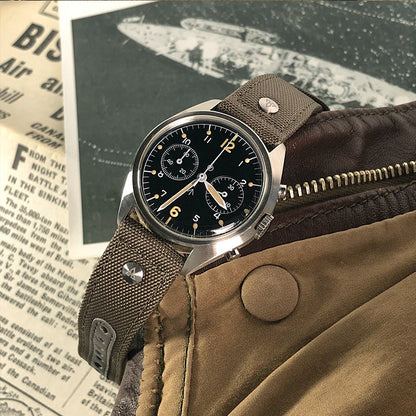 Haveston AAF Series Canvas Watch Strap, 20mm, woven nylon, engraved rivet, quick detach springbars, and soft underliner