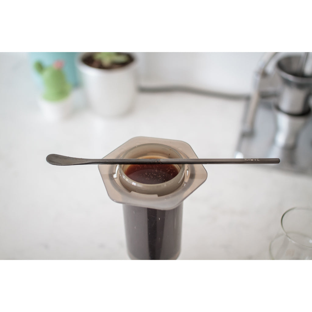 Kruve Brew Stick, agitate grounds for brew, textured grip and enlarged spoon, better balance in hand
