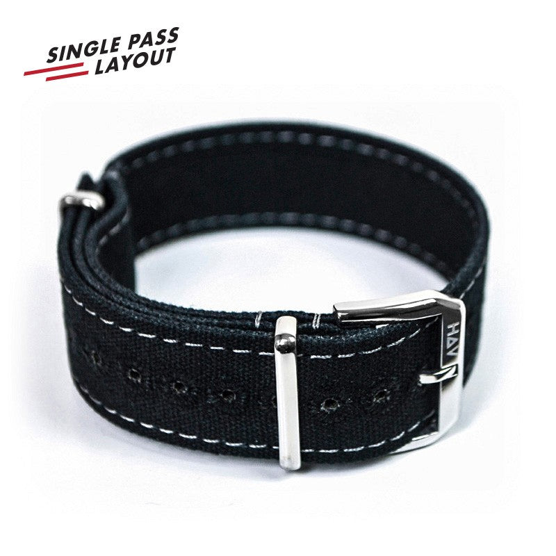 Haveston Corp. Canvas Series Watch Strap, 20mm, 22mm, Heavy weave Cotton Canvas, Stainless Steel Buckle