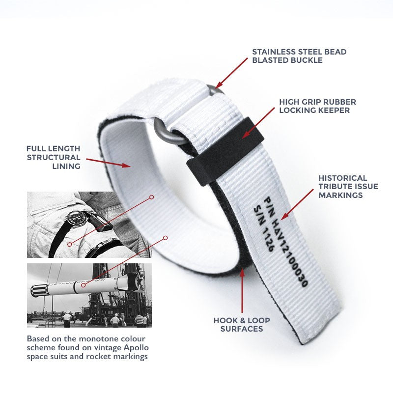 Haveston HAV-IVA Series Nylon Watch Strap, 20mm, 22mm, Dense weave nylon/ hook & loop, Stainless Steel Bead Blasted Hoop