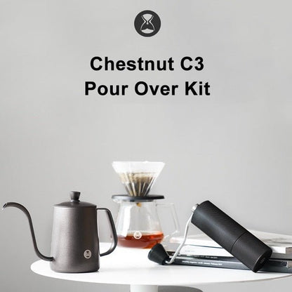 Timemore Pour Over gift set with C3 Grinder, Crystal dripper, filter, thermometer in box - Watch&Puck